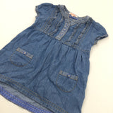 Blue Denim Effect Cotton Dress - Girls 12-18 Months