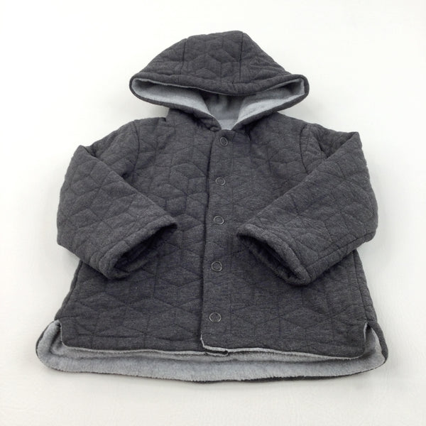 Charcoal Grey Quilted Fleece Lined Jersey Coat with Hood - Boys 18-24 Months