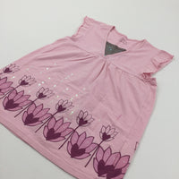 Flowers & Sequins Pink Tunic Top - Girls 10-11 Years