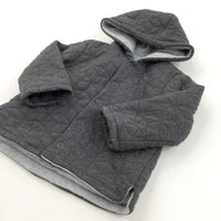 Charcoal Grey Quilted Fleece Lined Jersey Coat with Hood - Boys 18-24 Months