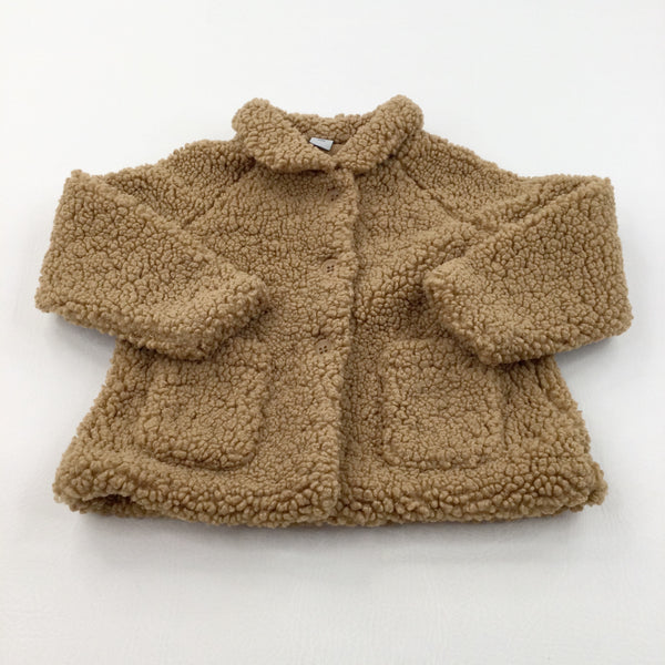 Light Brown Jersey Lined Fleece Coat with Hood - Boys/Girls 18-24 Months