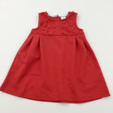 Flowers Appliqued Red Polyester Dress - Girls 12-18 Months