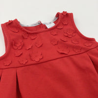 Flowers Appliqued Red Polyester Dress - Girls 12-18 Months