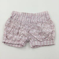 Flowers Pale Pink & White Lightweight Cotton Shorts - Girls 18 Months