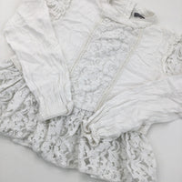 White Lace Detail Long Sleeve Tunic - Girls 9 Years