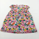 Animals & Flowers Colourful Pink Jersey Dress - Girls 12-18 Months