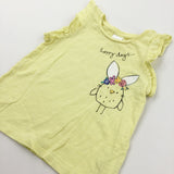 'Happy Days…' Glittery Ears Bunny Yellow T-Shirt with Frilly Sleeves - Girls 12-18 Months