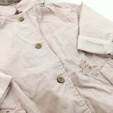 Flowers Embroidered Pale Pink Lightweight Coat with Hood - Girls 18-24 Months