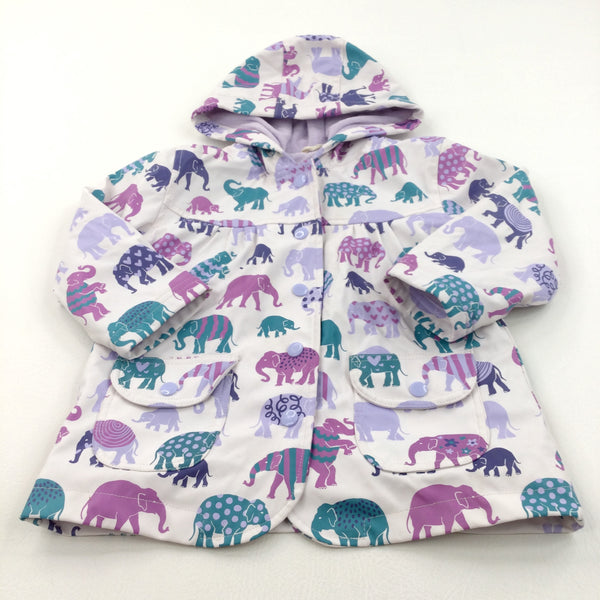 Elephants Purple, Green & Cream Lightweight Showerproof Jacket with Hood - Girls 2 Years