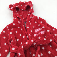 'Little Sweetheart' Panda Appliqued Red & White Spotty Fleece Dressing Gown - Girls 12-18 Months