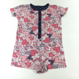 Hearts Pink & Navy Jersey Playsuit - Girls 5-6 Years