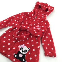 'Little Sweetheart' Panda Appliqued Red & White Spotty Fleece Dressing Gown - Girls 12-18 Months