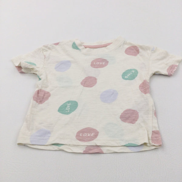 'Love, Kind' Spotty Cream T-Shirt - Girls 9-12 Months
