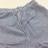 Frill Detail (On Back) Blue & White Striped Lightweight Cotton Shorts - Girls 12-18 Months