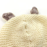 Cream & Brown Handknitted Hat with Ears - Girls 18 Months-3 Years