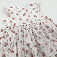 Flowers Pink & White Cotton Sun Dress - Girls 12-18 Months