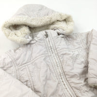 Cream Fleece Lined Coat with Hood - Girls 18-24 Months