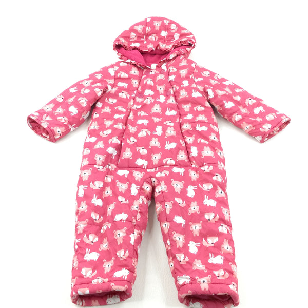 Bears, Rabbits & Foxes Dark Pink Fleece Lined Pramsuit/Snowsuit - Girls 18-24 Months