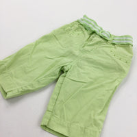 Lime Green Lightweight Cotton Shorts/Cropped Trousers with Fabric Belt - Girls 12-18 Months