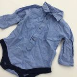Blue Shirt Style Long Sleeve Bodysuit - Boys 3-6 Months
