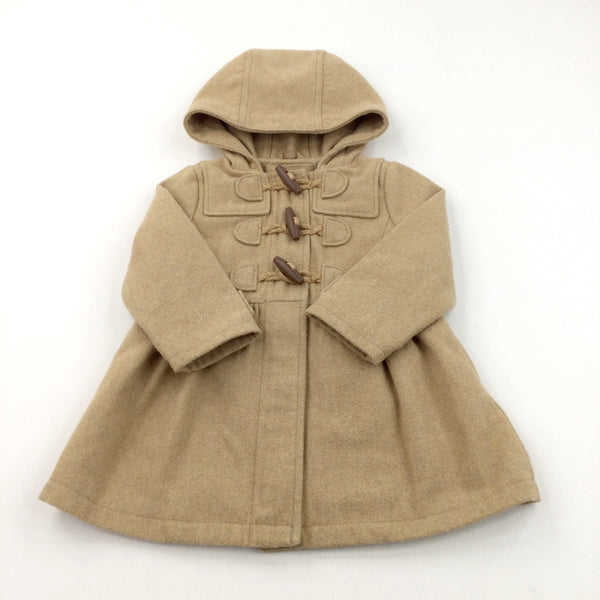 Brown Zip Up Fabric Coat with Hood - Girls 2 Years