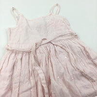 Sequins & Flowers Embroidered Pale Pink Cotton Sun Dress - Girls 3-4 Years