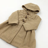 Brown Zip Up Fabric Coat with Hood - Girls 2 Years
