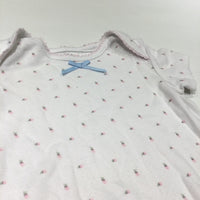 Pink Flowers White Short Sleeve Bodysui - Girls 3-6 Months