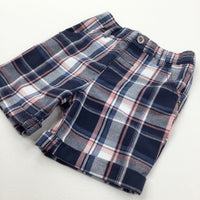 Navy, Pink & White Checked Cotton Shorts - Boys 18-24 Months