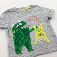Little Monster' Appliqued Grey, Green & Yellow T-Shirt - Boys 9-12 Months
