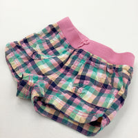 Pink, green, Navy & Yellow Checked Cotton Shorts - Girls 2 Years