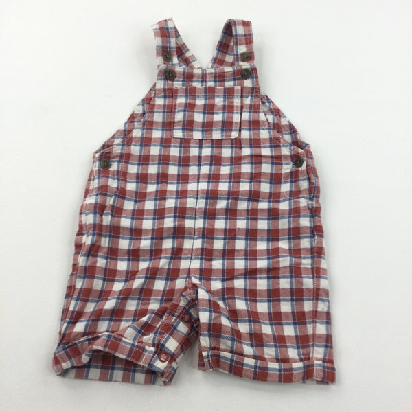 Red, Blue & Cream Checked Cotton Short Dungarees - Boys 9-12 Months