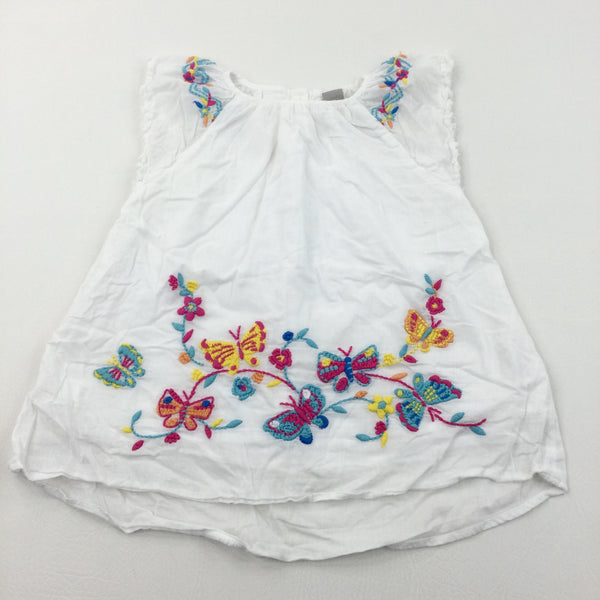Butterflies Embroidered White Cotton Smock Dress - Girls 18-24 Months