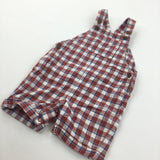 Red, Blue & Cream Checked Cotton Short Dungarees - Boys 9-12 Months