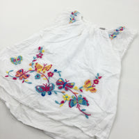 Butterflies Embroidered White Cotton Smock Dress - Girls 18-24 Months