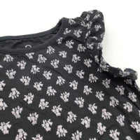 Flowers Black T-Shirt with Frilly Sleeves - Girls 18-24 Months