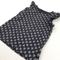 Flowers Black T-Shirt with Frilly Sleeves - Girls 18-24 Months
