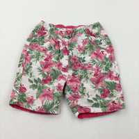 Reversible Flowers/Pink Cotton Shorts - Girls 18-24 Months