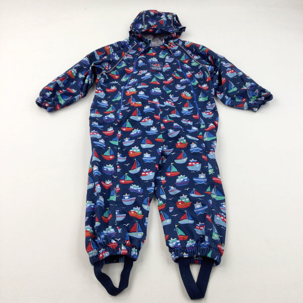 Colourful Boats Navy Puddlesuit - Boys 2-3 Years