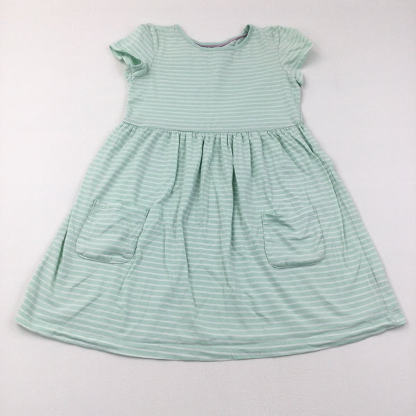 Green & White Stripe Short Sleeve Dress - Girls 9-10 Years