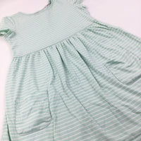 Green & White Stripe Short Sleeve Dress - Girls 9-10 Years