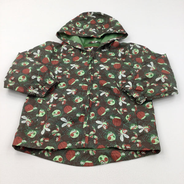 Bugs & Spiders Brown & Green Lightweight Showerproof Jacket with Hood - Boys 2-3 Years