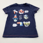 'Cool, Hit The Surf, Dude' Sunglasses Appliqued Blue T-Shirt - Boys 3-4 Years