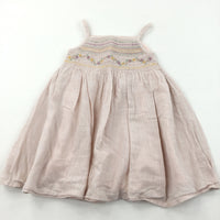 Flowers Embroidered Dusky Peach Lightweight Cotton Sun Dress - Girls 18-24 Months