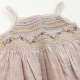 Flowers Embroidered Dusky Peach Lightweight Cotton Sun Dress - Girls 18-24 Months