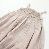 Flowers Embroidered Dusky Peach Lightweight Cotton Sun Dress - Girls 18-24 Months