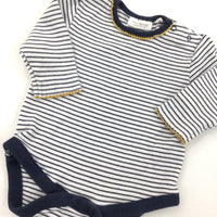 Navy & White Stripe Long Sleeve Bodysuit - Girls Newborn