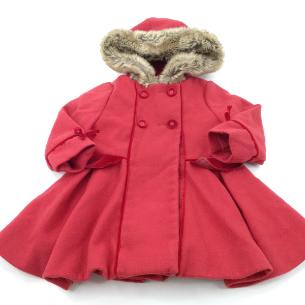 Red Fabric Coat with Hood - Girls 2-3 Years