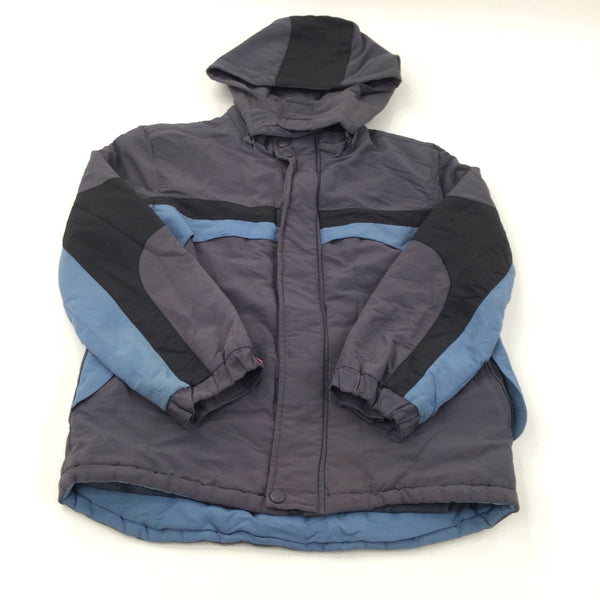 Grey Coat with Blue & Black Stripes - Boys 10-11 Years