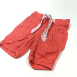 Coral Pink Linen Cropped Trousers with Fabric Belt - Girls 3-6 Months